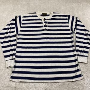 VTG Eddie Bauer Henley Shirt Mens M Navy Striped Made USA 90s Heavyweight
